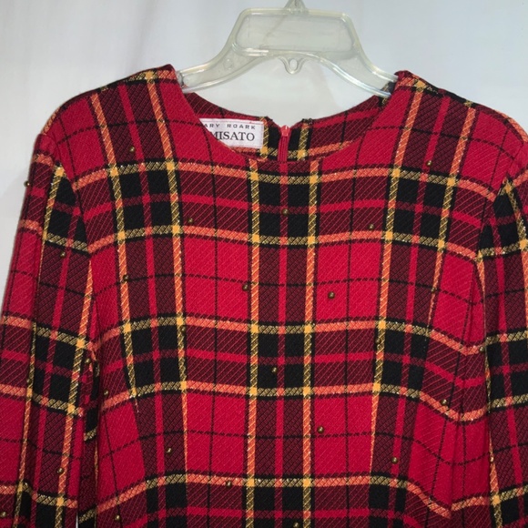 Kamisato by Geary Roark plaid sheath dress Size 10 vintage pleated hem - Picture 5 of 11